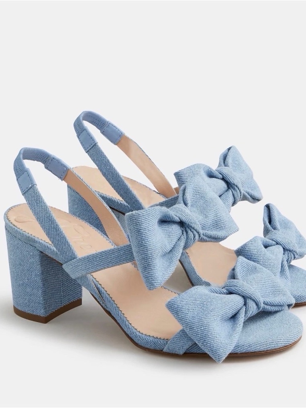J. Crew Light Blue Double Bow Slingback Block Heels